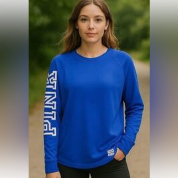 PINK Victoria’s Secret Athletic Pullover Top Blue Oversized Women’s Size Small - Picture 1 of 13